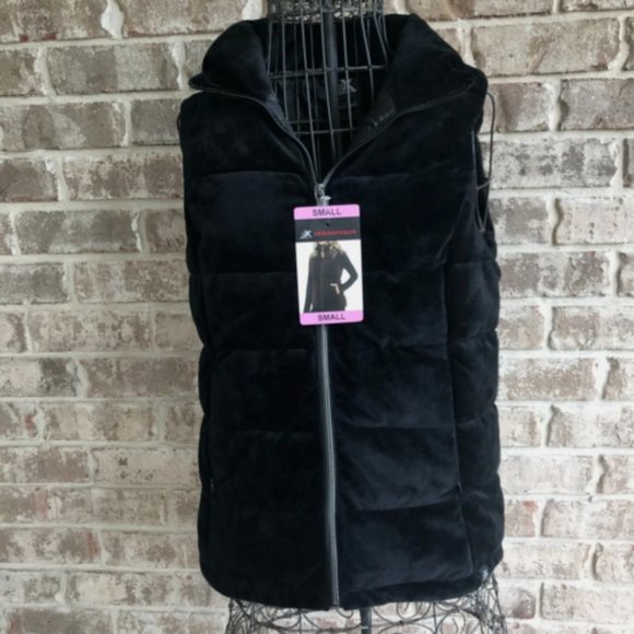 Zeroxposur Black Vest Small Black NWT Puffer Quilted Velour Front Zip Po… - Picture 1 of 14